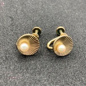Vintage WRE 12K Gold-Filled Screw Back Earrings – Faux Pearl Shell Design